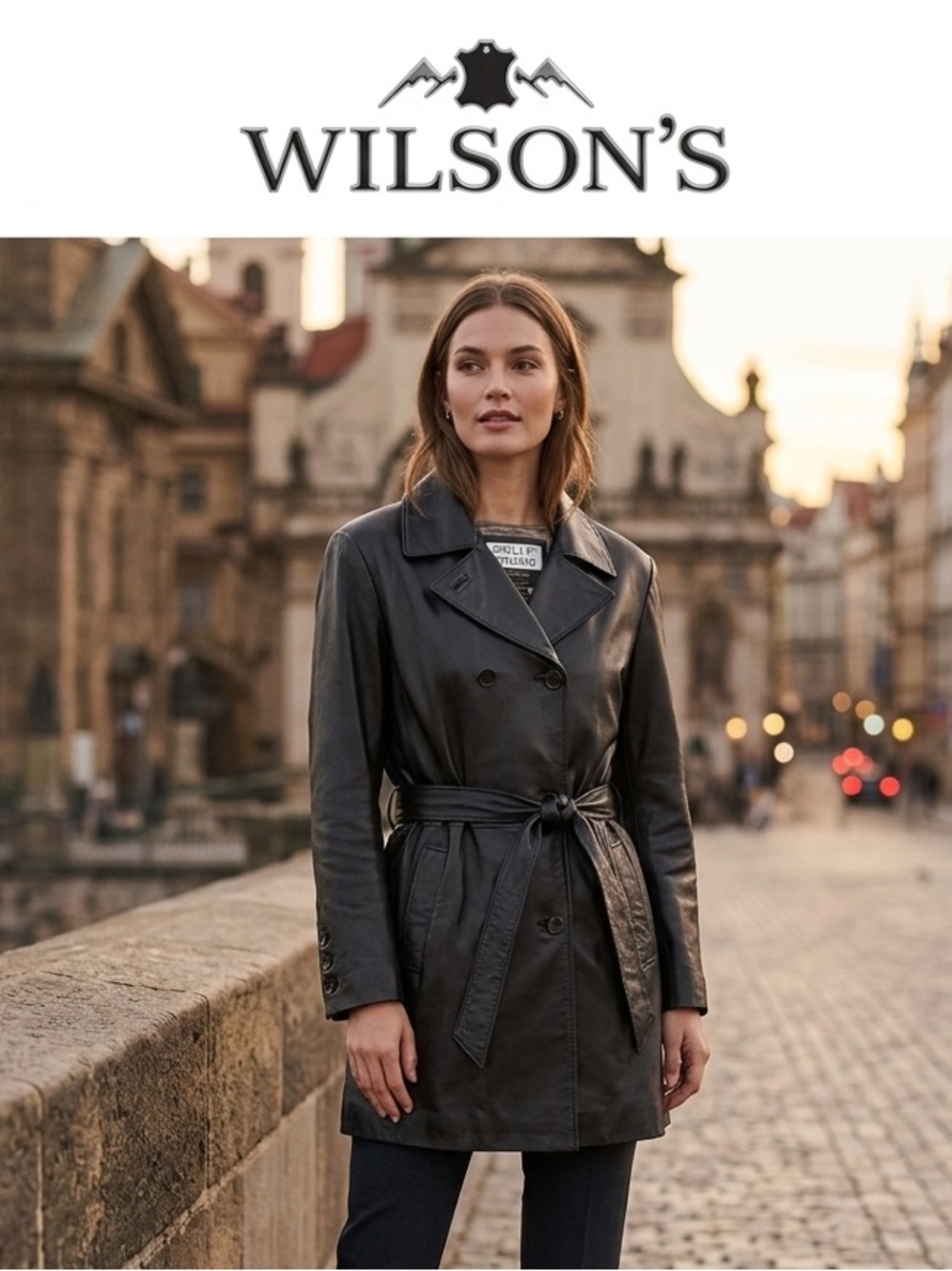 Vintage Y2K Wilson Black Leather Trench Coat with Waist Tie